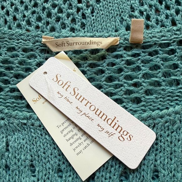 Boho Soft Surroundings Size L NEW Blue Crochet Knit Beachwalk 3/4 Sleeve Sweater - Picture 9 of 16